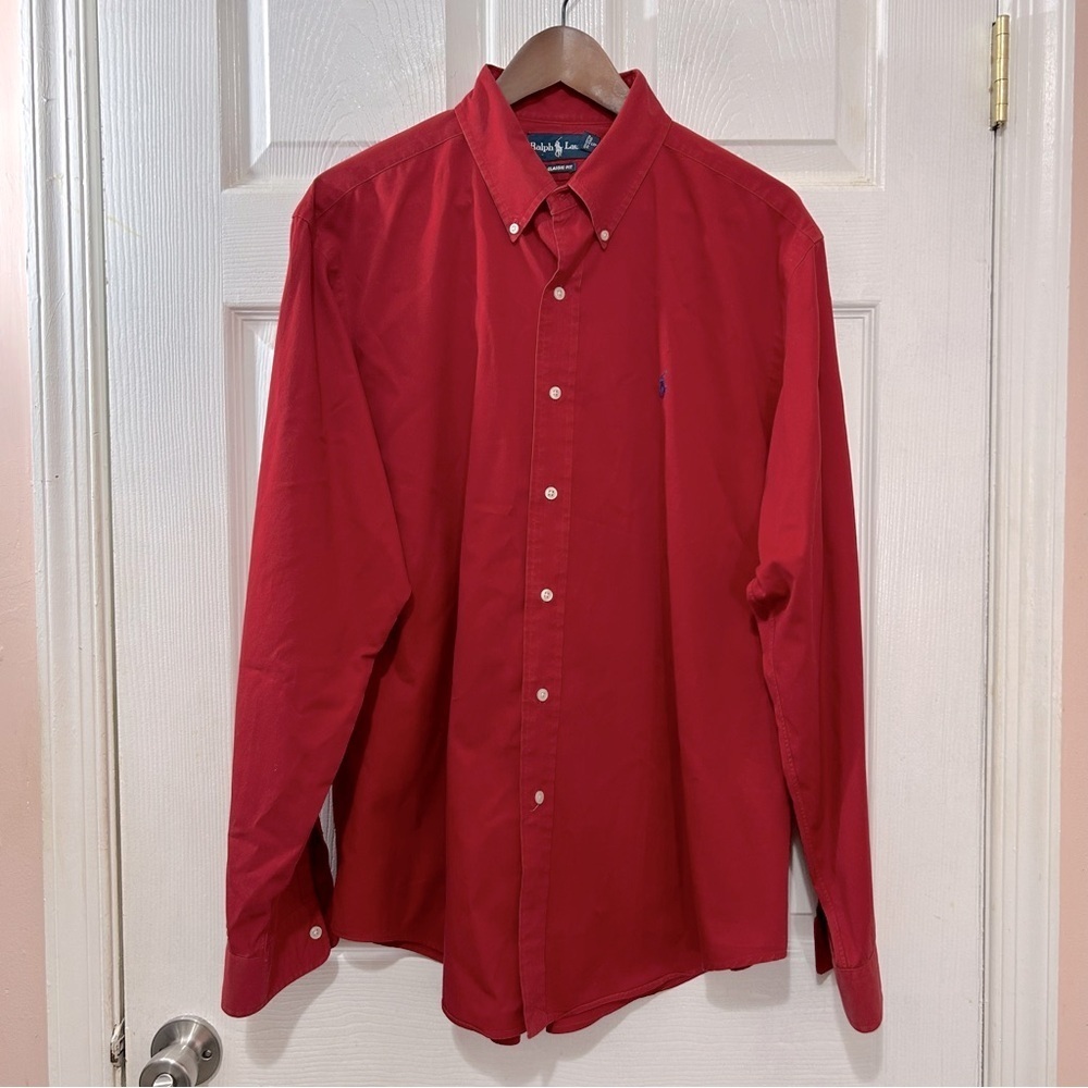 POLO Ralph Lauren Men's Button Down Shirt Classic Fit Red Blue Size XL